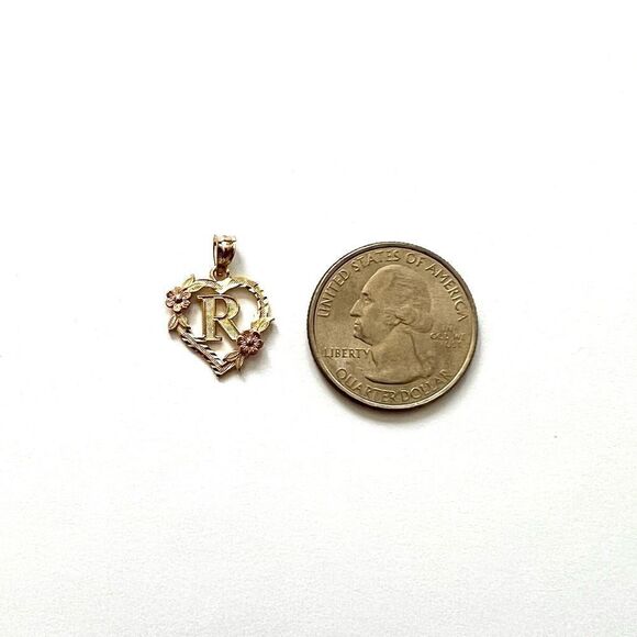 14k solid gold Initial R heart Charm | letter R Charm | Birthday gift | - Picture 5 of 11